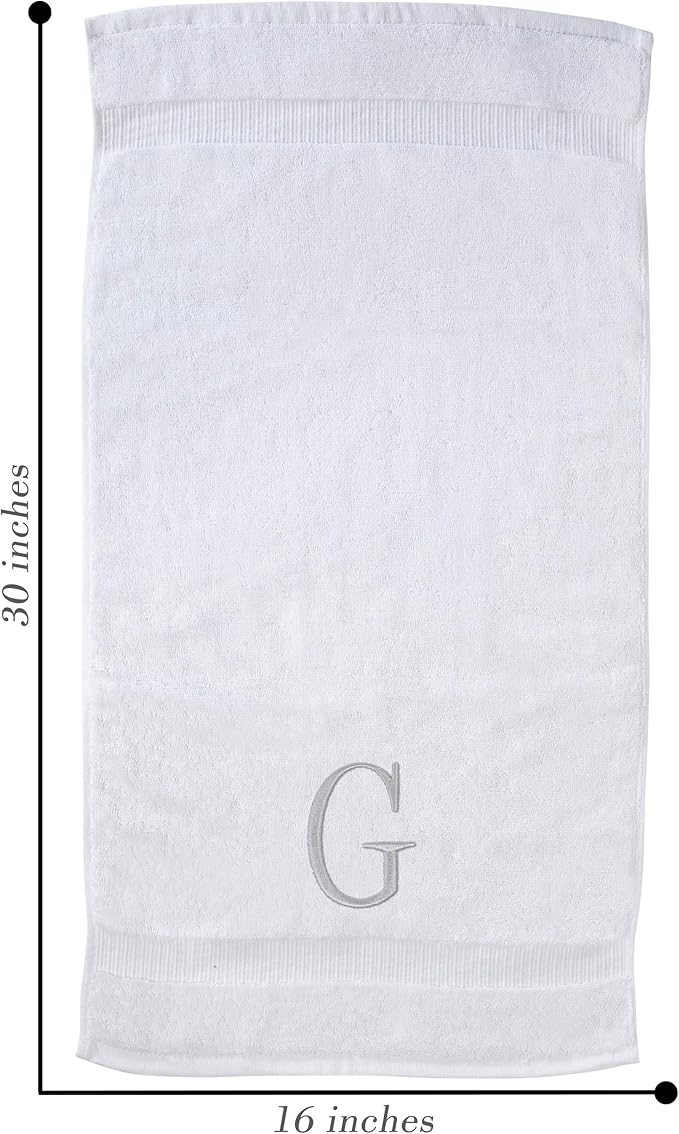 Monogrammed Hand Towels for Bathroom - Luxury Hotel Quality Personalized Initial Decorative Embroidered Bath Towel for Powder Room, Spa - GOTS Organic Certified - Set of 2 Letter G
