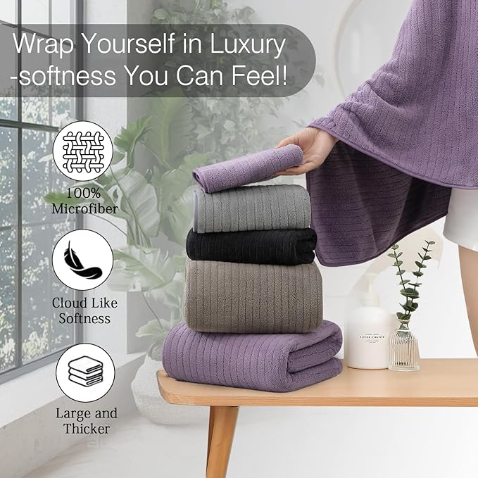 18 Piece Family Bath Towel Set Include 6 Bath Towels,6 Hand Towels and 6 Washcloths Soft Bathroom Towel with Hanging Loops,Highly Absorbent Quick Dry Towels Set for Bathroom,Hotel and Spa-Dark Purple