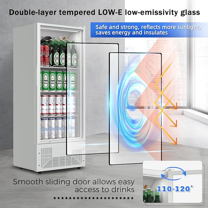6.5 Cu.Ft Commercial Beverage Refrigerator Glass Door Upright Drink Cooler Display Fridge with Adjustable Shelves and LED Light for Restaurant Bar Store Office White