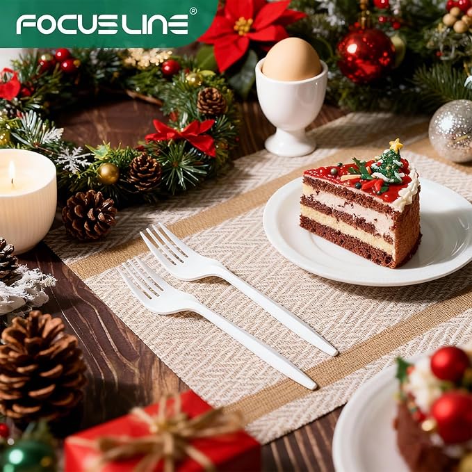 FOCUSLINE 1000 Count White Plastic Forks, Disposable Forks Bulk, Heat Resistant Plastic Silverware for Take out Restaurants, Family Gatherings, Outdoor Activities