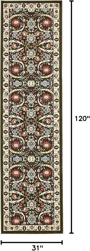 Unique Loom Espahan Collection Area Rug - Cape Cod (2' 7" x 10' Runner, Green/ Black)