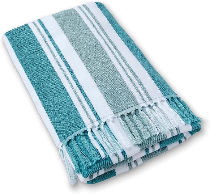 Laguna Beach Textile Co. Striped Cabana Beach Towel - Oversized, Plush 630 GSM Cotton - Palm Green
