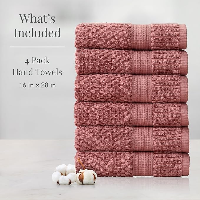 NY Loft 100% Cotton Hand Towel 6 Pack Hand Towel Set | Super Soft & Absorbent Quick-Dry Hand Towels 16" x 28" |Textured and Durable Cotton | Trinity Collection (6 Pack Hand Towel, Rose)