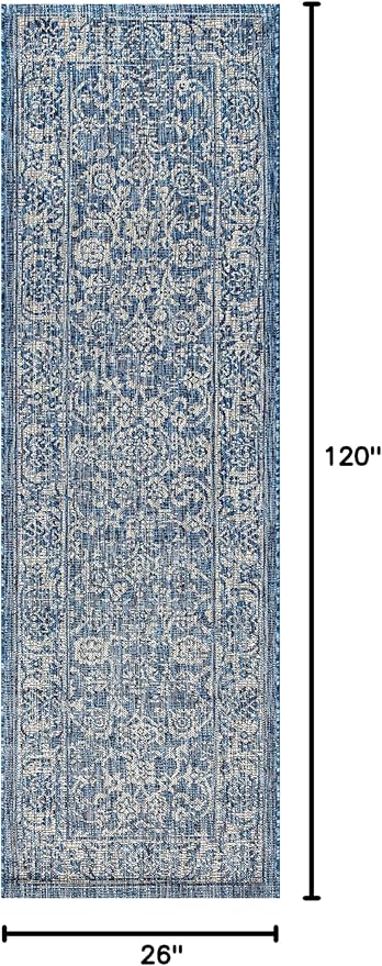 JONATHAN Y Weave Floral Indoor Outdoor Runner Rug 2X10 Navy/Gray, Tela Bohemian Textured for Backyard, Patio, Porch, Easy-Cleaning, High Traffic, Pet-Friendly, Non-Shedding (SMB100B-210)
