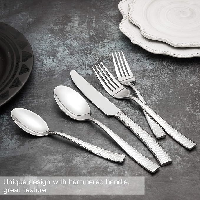 Flatware Set Silverware Set Cutlery Set Forged Stainless Steel 20 Piece Hammered Handle Service for 4