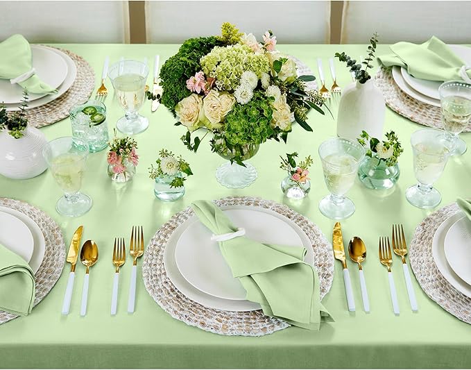 Solino Home Linen Tablecloth for Rectangle Tables 60 x 120 Inch - 100% Pure Linen Pastel Green Table Cloth - Fete, Machine Washable Cloth Tablecloth