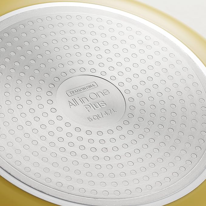 Tramontina All-in-One Plus Pan Set, 5-Quart Ceramic Non Stick Cooking Pan with Lid, Steamer Insert, Bamboo Utensil and Trivet, Yellow