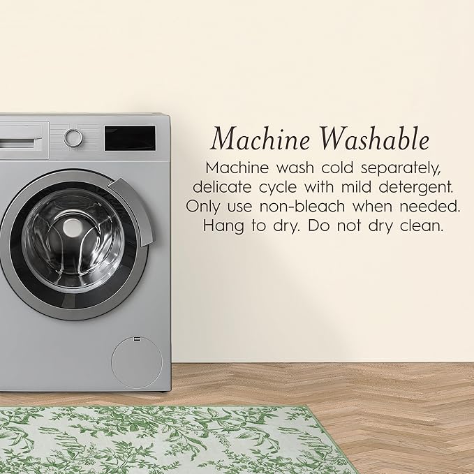 Laura Ashley Sage Ivory Bedford Floral Machine Washable & Slip Resistant 5' x 7' Area Rug