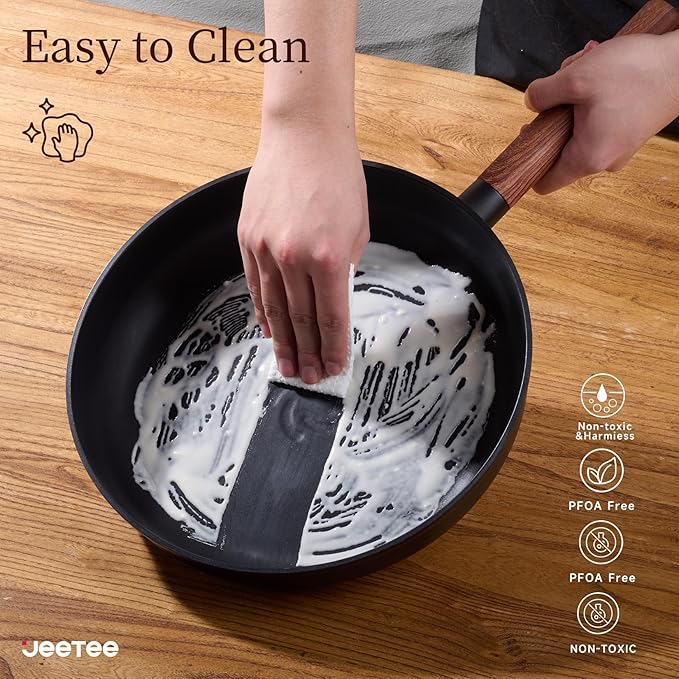 JEETEE Ceramic Cookware Set, 15 PCS Pots and Pans Set Non Stick with Removable Handles, Non Toxic Induction Kitchen Cookware Sets, Dishwasher/Oven Safe PFAS/PFOA Free Black