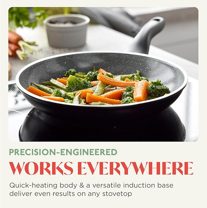 Rigoletto 8” Nonstick Frying Pan Skillet, Made in Italy, Layered Ceramic PFAS-Free Surface, Induction Ready, Dishwasher & Metal Utensil Safe, Granite Finish, Stay-Cool Handle, Black