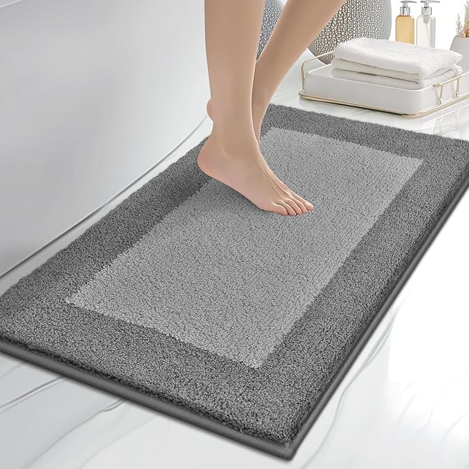 Bathroom Rugs 20" x 30", Non-Slip Extra Soft Absorbent Bath Rugs, Machine Washable Quick Dry Bath Mats for Bathroom Floor, Shower, Bathtub and Sink, Grey & Dark Grey