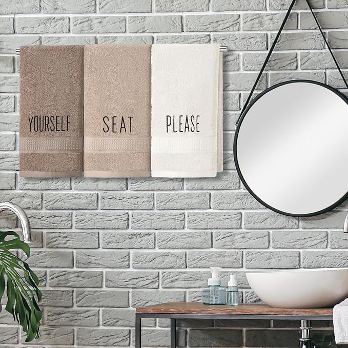 3 Pcs Decorative Hand Towels for Bathroom and Kitchen Rustic Embroidered 100% Cotton Brown Hand Towels Decorative Set for Boho Brown Bathroom Decor