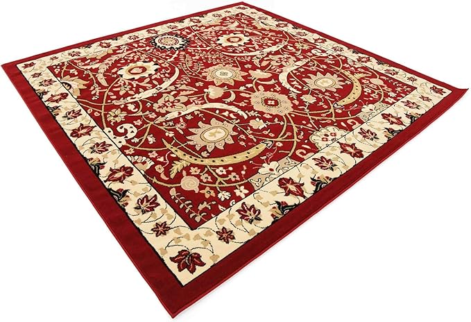 Unique Loom Espahan Collection Area Rug - Cape Cod (8'Square, Red/ Beige)