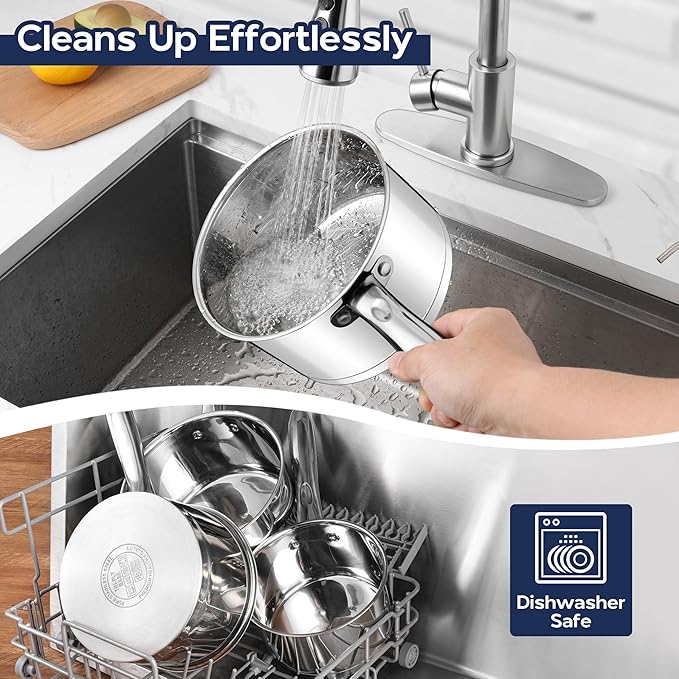 LIANYU 2 Quart Saucepan with Lid, Stainless Steel Sauce Pan Small Cooking Pot, Tri-Ply Bottom Multipurpose Sauce Pot, Dishwasher Safe, Compatible with All Stovetops