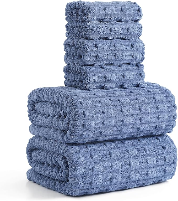 40x80 Inches Oversized Bath Sheets Extra Large Bath Towels Set of 6 for Adults Super Soft Quick Dry Lightweight Lint Free Absorbent Stripe Microfiber Shower Towels (Light Blue, 6 Piece)