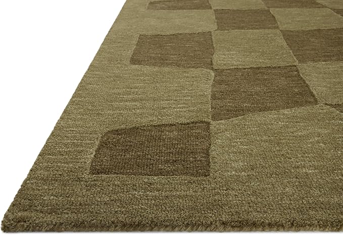 Loloi Leanne Ford Craven Collection CVN-03 Green/Olive 5'-0" x 7'-6" Area Rug Checkered, Patterned, Neutral, Living Room, Bedroom, Dining Room