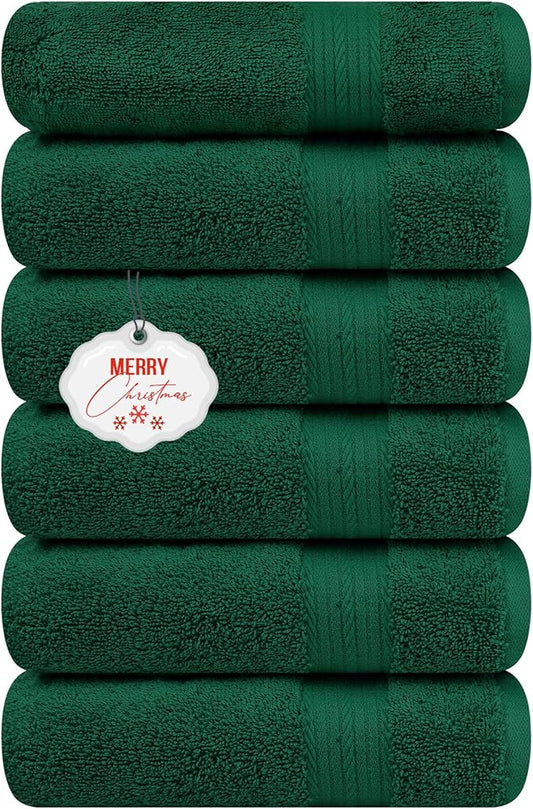 Ample Decor Hand Towel 18 X 28 Inch 600 GSM 100% Cotton Soft Premium Quality, for Hotel, Bathroom, Spa, Daily Use, Gym - Christmas Green - Pack of 6
