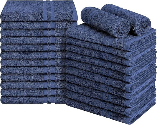 24 Pack Premium Hand Towels – 100% Cotton, Soft & Highly Absorbent – 16x27 Inches, Navy Blue Bulk Towels for Bathroom, Spa, Gym & Daily Use