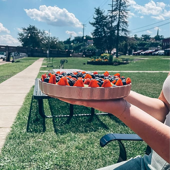 MORA Ceramic Tart Pan, 9.5 Inch Large Porcelain Baking Dish for Tarts, Quiche, Pie, Flan etc. Fluted Ruffled Edge, Oven, Microwave, Freezer, and Dishwasher safe - Great Gift For Bakers - Chai