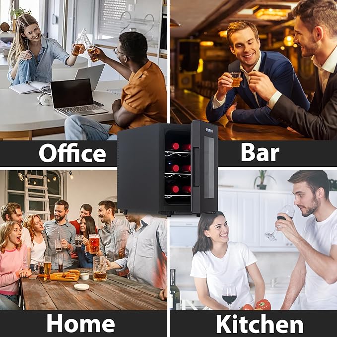 Iceblue Wine Fridge, Digital Temperature Control White & Red Wine 6 Bottle Wine Cooler with Wine Rack, Champagne Wine Cooler Refrigerator for Bar, Home,Kitchen,Gift (Black)