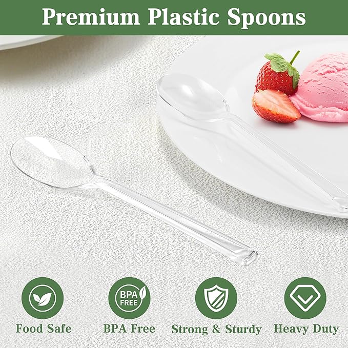 360 Count Plastic Spoons - 6.96 Inch Disposable Spoons, Heavy Duty Plastic Spoons, BPA-Free, Heat Resistant Disposable Silverware, Suitable for Party, Picnic, Events and Everyday Use