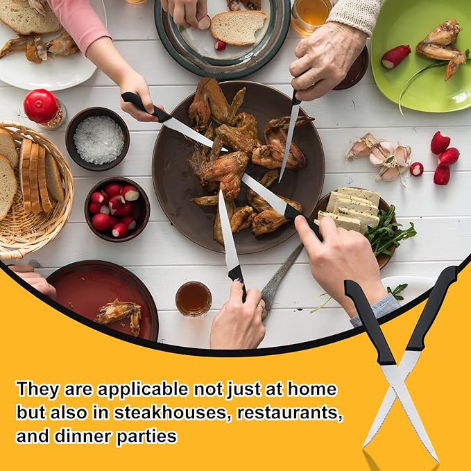 Therwen 50 Pieces 8.8 Inch Serrated Steak Knife Set Pointed Tip Stainless Steel Steak Knife Sharp Blade Flatware for Kitchen Restaurant Camping