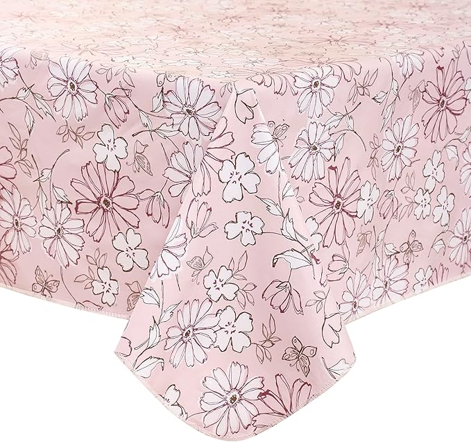 Heavy Duty Vinyl Tablecloth with Flannel Backing Waterproof Oil-Proof Plastic Table Cloth Stain-Resistant Wipeable Rectangle or Square Table Cover for Indoor and Outdoor (Red Flower,52x70 Inch)