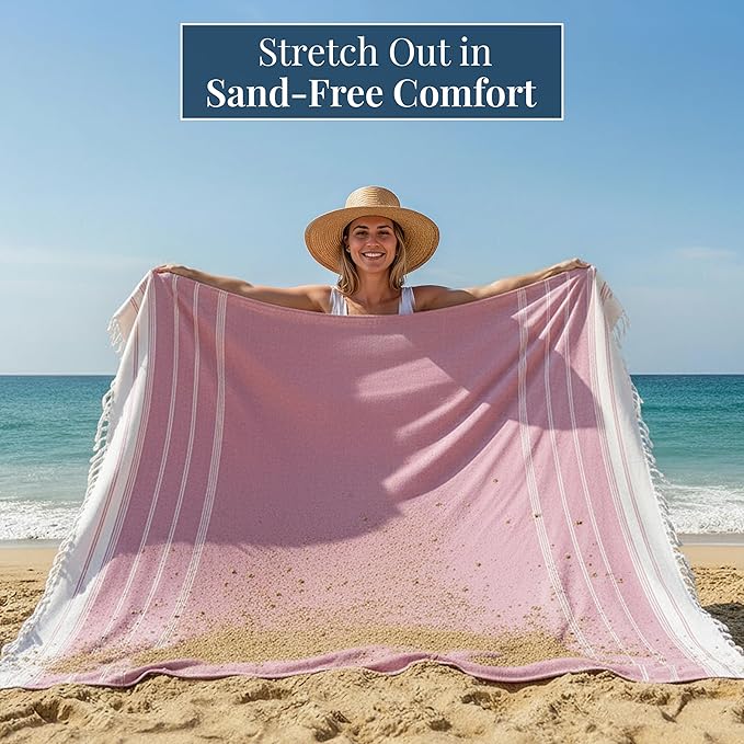 LANE LINEN Beach Vacation Essentials Blanket- Large Beach Blanket Sandproof with Quick Dry Comfort 82"x82", Perfect for Family Vacations, Park Outings, or Social Games – Candy Pink