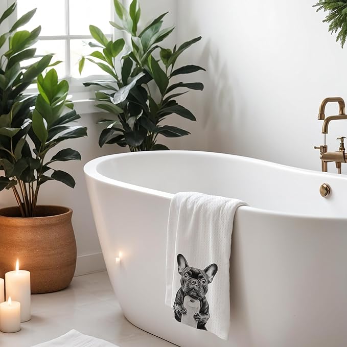 French Bulldog Hand Towels, 16x24 Inch, Microfiber, Modern, Funny Dog Bathroom Decor, French Bulldog Gifts