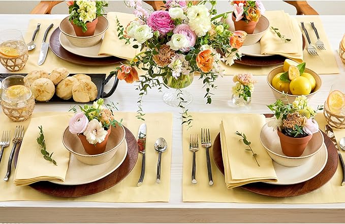 Solino Home Linen Placemats Set of 4 - Golden Straw Placemats 14 x 19 Inch - 100% Pure Linen Table Place Mats - Fete