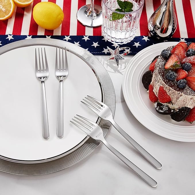 KEAWELL Premium Lucent 4-Piece 7.3 inch Forks Silverware – Mirror Polished 18/10 Stainless Steel with Modern Handle and Dishwasher Safe for Formal Meals and Gifting (4, Salad Forks)