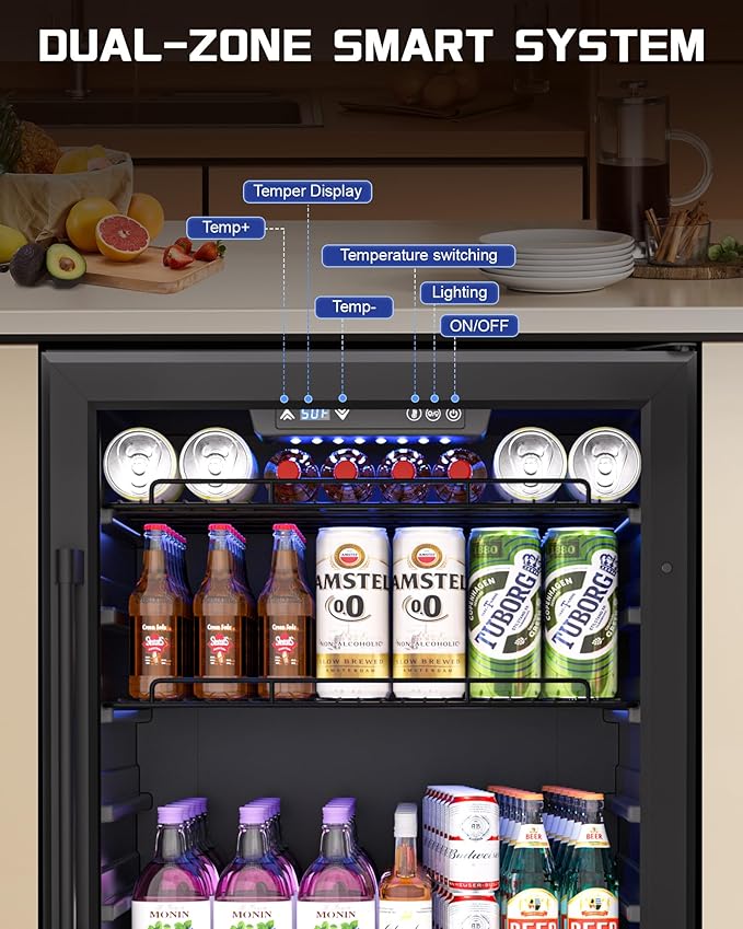 24-Inch Built-In Beverage Cooler, 200 Can Capacity, Smart Control System, for Soda, Beer, Wine & Water, Ideal for Kitchen, Bar, Living Room