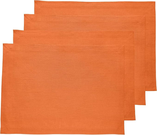 Solino Home Linen Placemats Set of 4 - Pumpkin Placemats 14 x 19 Inch - 100% Pure Linen Table Place Mats for Holiday - Fete