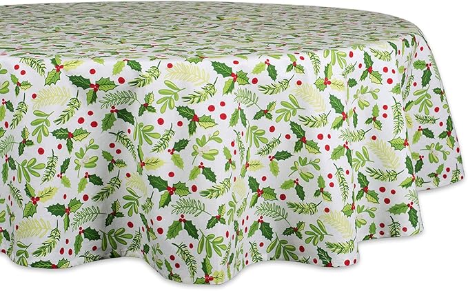 DII Boughs of Holly Collection Decorative Holiday Dining Table & Kitchen Décor, Tablecloth, 70" Round, Christmas Greenery