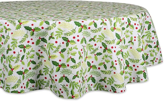 DII Boughs of Holly Collection Decorative Holiday Dining Table & Kitchen Décor, Tablecloth, 70" Round, Christmas Greenery