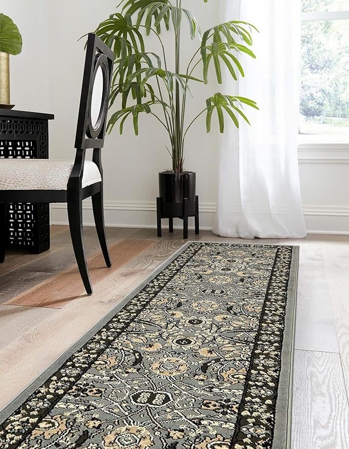 Unique Loom Espahan Collection Area Rug - Cape Cod (2' 2" x 8' 2" Runner, Dark Gray/ Black)