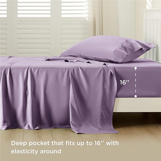 Bedsure Cooling Sheets Twin XL, Rayon Derived from Bamboo, Breathable & Soft Twin XL Sheet Sets, Deep Pocket Up to 16 Inches, Hotel Luxury Silky Dorm Bedding for Hot Sleepers, Lilac