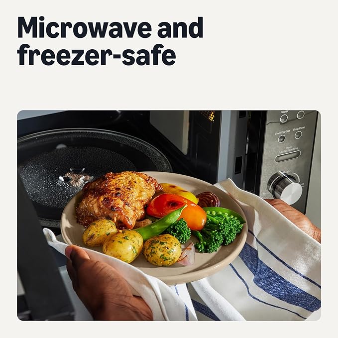 Amazon Basics Glazed Stoneware Appetizer Plates, Ceramic 4-Piece Set, Microwave and Dishwasher-Safe, 6.7 in., Linen Gray