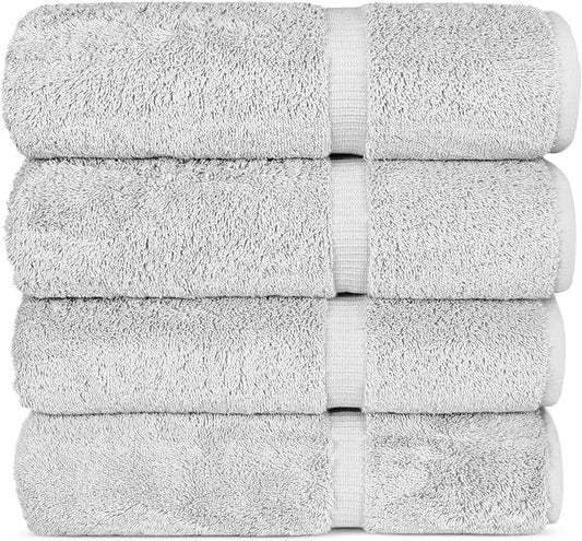 Chakir Turkish Linens 100% Cotton Premium Turkish Towels for Bathroom | 27'' x 54'' (4-Piece Bath Towels - Silver)