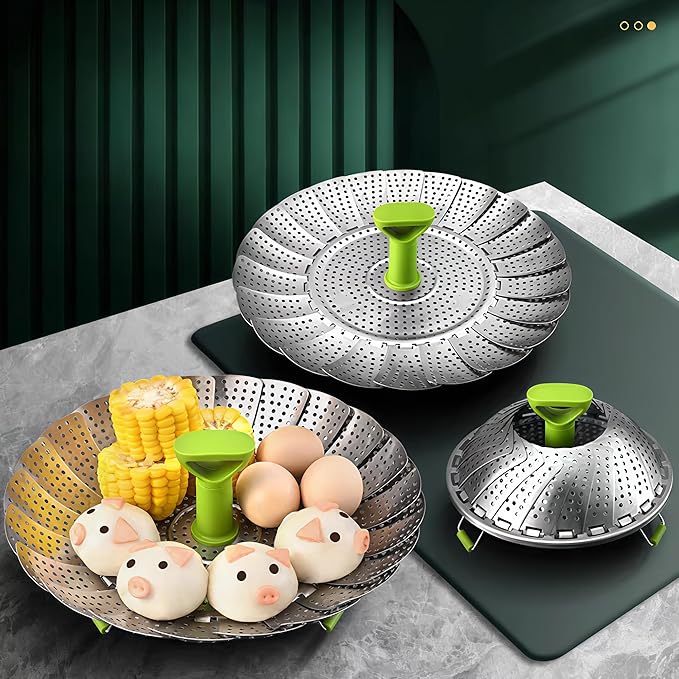 Vegetable Steamer Basket, Stainless Steel Folding Steamer Basket Insert for Veggie Fish Seafood Cooking, Expandable to Fit Various Size Pot (5.1" to 9" Triangle)