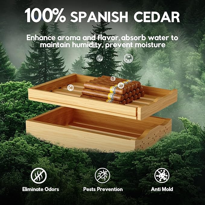 Electric Cigar Humidor Cabinet 25L, Tylza Electric Humidors for Cigars with Temp & Humidity Control, Digital Hygrometer, Lock, Refrigerator, Cigar Humidors with Cedar Wood Drawer Shelves, 170 Cigars