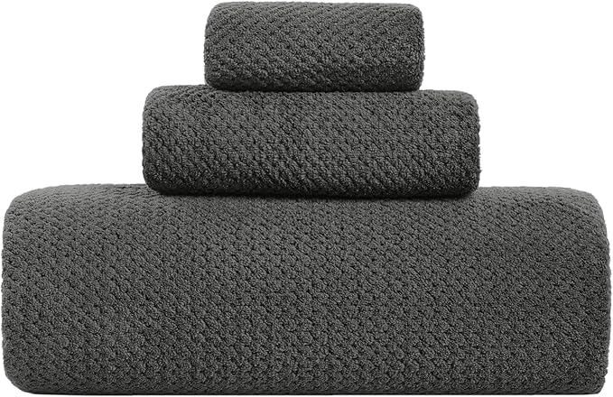 Large Bath Towels Set 30x60 Inches Super Soft Absorbent Quick Dry Luxury Microfiber Shower Towels for Bathroom -Charcoal Grey, Pack of 3