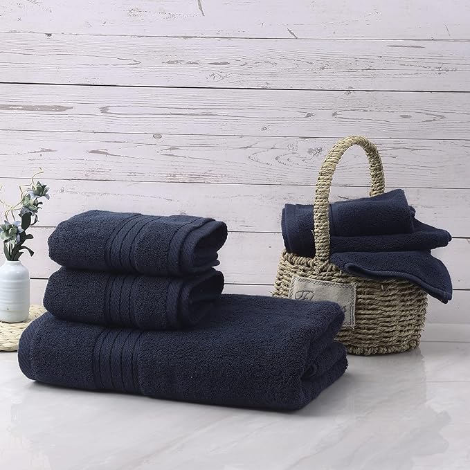 COZYART Navy Blue Bath Towel Set, Turkish Cotton Hotel 6 Piece Towel Sets for Bathroomof 6 with 2 Bath Towels, 2 Hand Towels, 2 Washcloths, 650 GSM