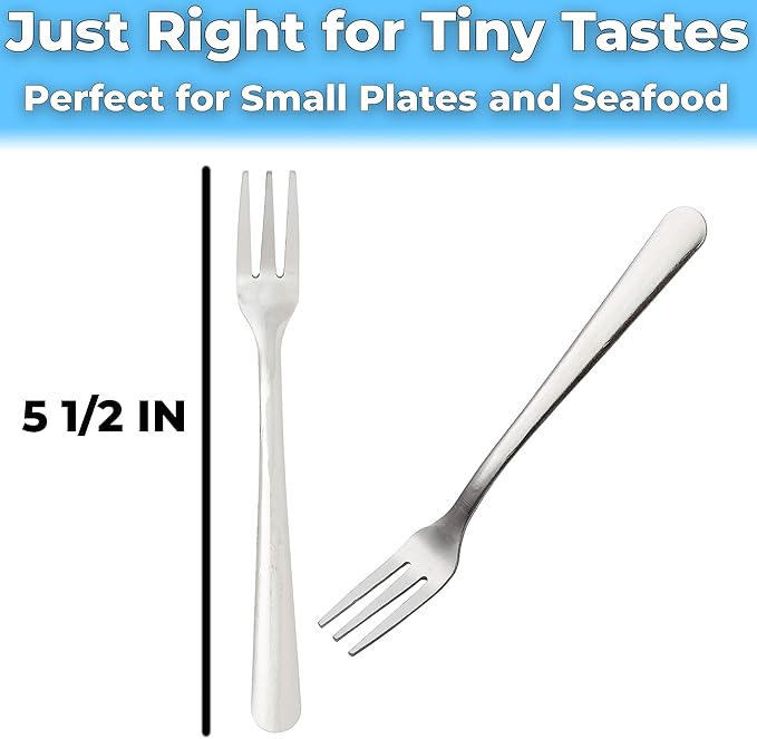 Super Durable, Elegant Mini Cocktail Forks 36 Pcs. Stainless Steel Tasting or Sampling Fork Set for Hors D'Oeuvres, Appetizers, Mussels, Crab. Small Metal Flatware Is Great for Restaurants and Events