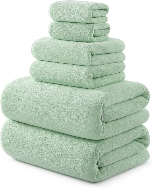 REDKISS Ultra Soft Bath Towel Set of 6 - Oversized Bath Sheets (70 x35 in), 670GSM Highly Absorbent, Quick Dry Green Towel Sets for Bathroom, Spa, Hotel, Gym