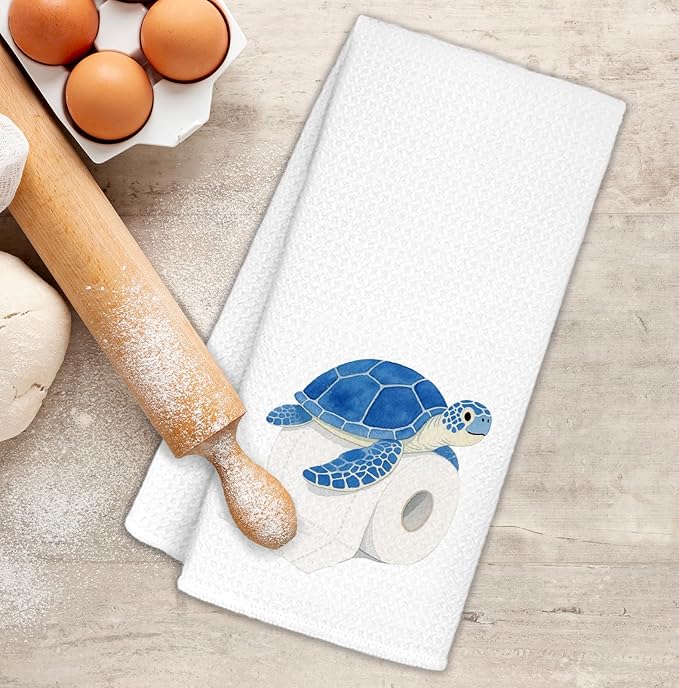 Sea Turtle Hand Towels - Sea Turtle Gifts for Women Men, Turtles Bathroom Decor for Toddler Boys Girls Kids, Coastal Nautical Beach Blue Turtles Decorative Hand Towels for Kitchen, 16x24 in