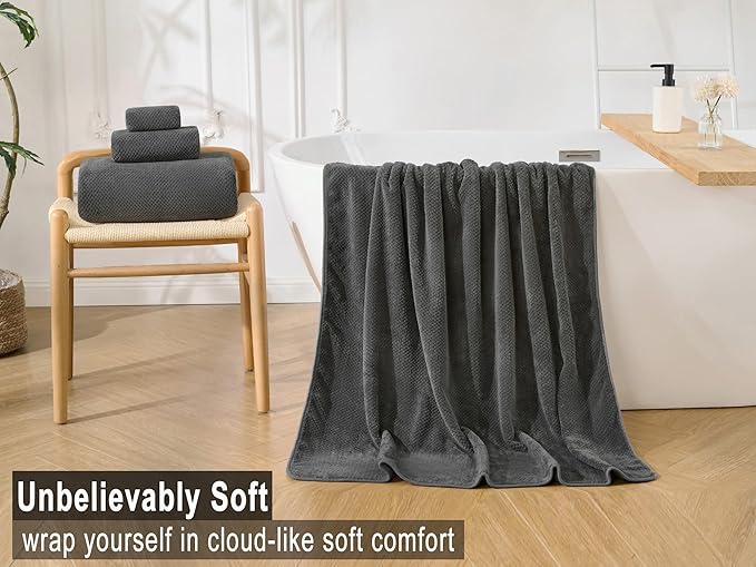 Large Bath Towels Set 30x60 Inches Super Soft Absorbent Quick Dry Luxury Microfiber Shower Towels for Bathroom -Charcoal Grey,Pack of 6
