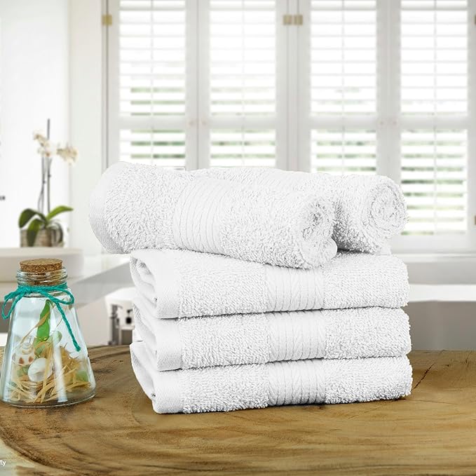 Ample Decor Washcloths Pack of 5 12 X 12 Inch, 600 GSM 100% Cotton Soft Absorbent, Premium Quality Durable Ideal for Bathroom, Pool, Hotel, Spa - Christmas White