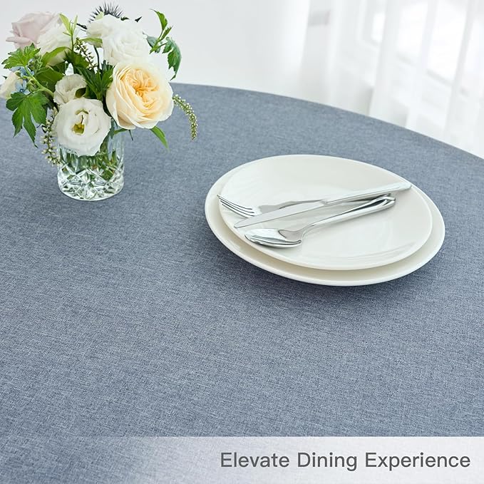 maxmill Round Linen Textured Tablecloth Spill-Proof Stainproof Wrinkle Free Washable Fabric Table Cloth for Circular Table Cover, Dining Room Buffet Banquet Party Holiday Dinner, 70 Inch Demin Blue