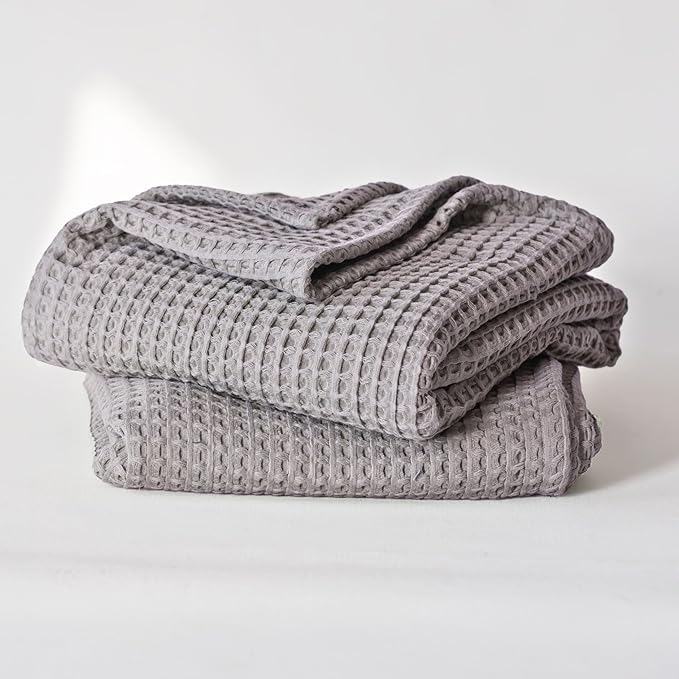 Premium Waffle Bath Towels Pack of 2 Extra Large 35x71 inch - 100% Turkish Cotton, Waffle Weave, Quick Dry, Lint Free, Oversized, Thin Bath Sheet Towel (Gray, Set of 2 Bath Towels)